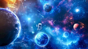 梦幻宇宙璀璨星球宇航员太空背景