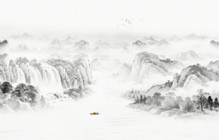 新中式意境客厅水墨山水画壁画