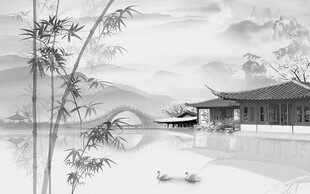 江南水乡竹子背景墙