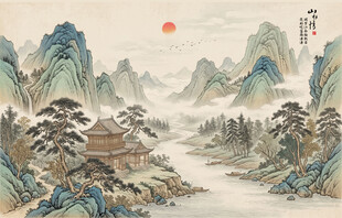 宋氏美学山水电视背景墙壁布墙纸