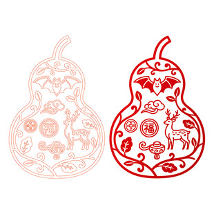 传统葫芦剪纸图案设计线稿矢量图