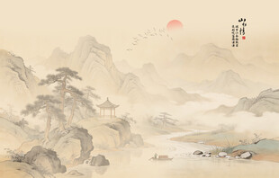 新中式屏风隔断古典山水画背景墙