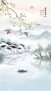 新中式玉兰花鸟画玄关装饰画