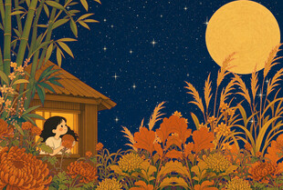 月夜小屋中的温馨时刻