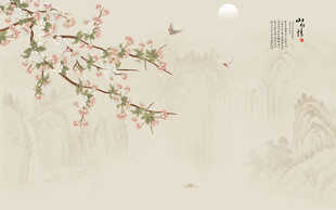 新中式工笔花鸟画电视背景墙