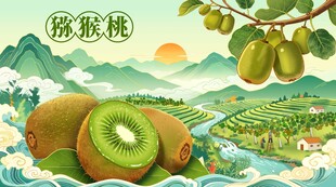 猕猴桃产地国风插画