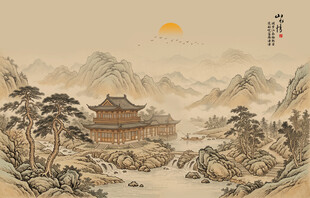 简约宋氏美学古画山水画壁画壁纸