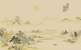 新中式水墨山水国画电视背景墙