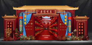 新中式红蓝灯笼长廊