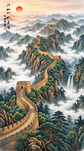 竖幅长城玄关装饰画