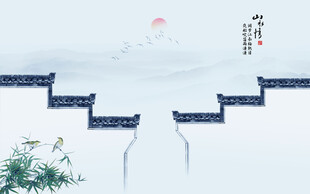 水墨江南水乡背景墙