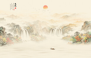 中国风水墨古风山水画背景画