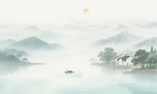 屏风中式水墨山水情背景图