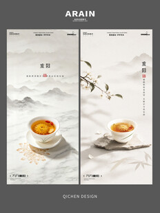 中式禅意茶重阳节场景海报