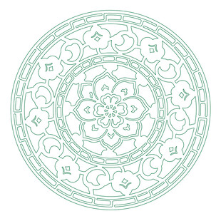 中式传统圆形纹样窗花线稿矢量图
