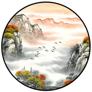 新中式水墨山水圆形装饰画