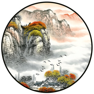新中式水墨山水圆形装饰画 