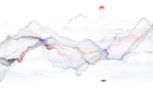 新中式抽象水墨线条烟雾山水画