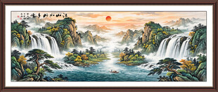 流水生财山水画客厅挂画