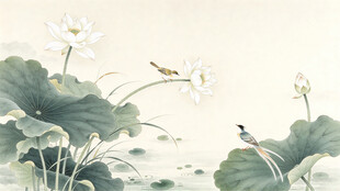 工笔画荷花背景墙画