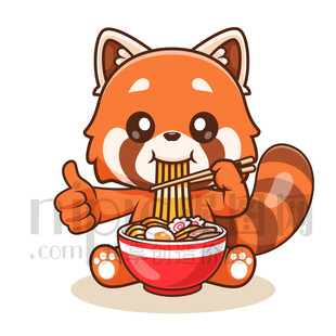 小熊猫吃拉面卡通插画