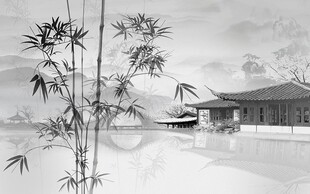 新中式房屋竹子背景墙