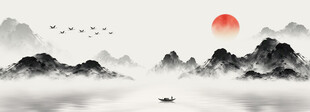 新中式水墨山水画背景