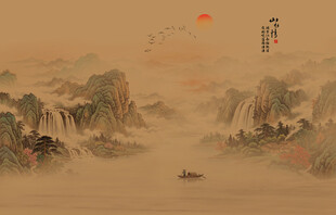 新中式古画古风背景山水画壁画