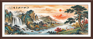 迎客松聚宝盆客厅山水装饰挂画