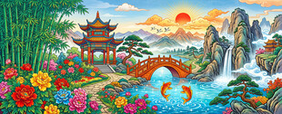中堂国风山水吉祥装饰画