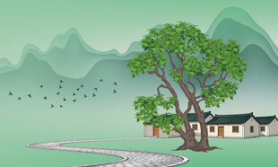 江南乡村春景插画