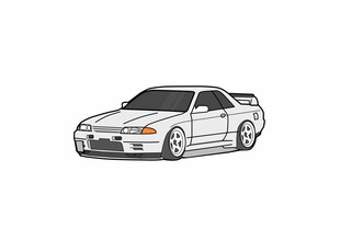 手绘白色经典跑车