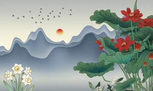 中式国风山水花鸟图