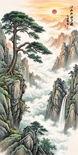 竖幅迎客松