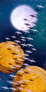 月夜金币流动创意玄关图