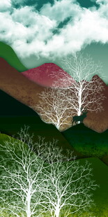 山间瀑布自然风景玄关装饰画