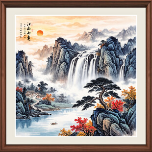 迎客松旭日东升装饰画